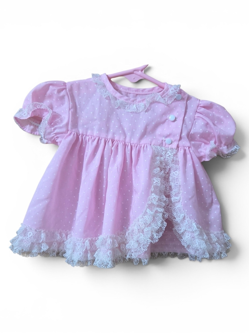 Vintage Pink Lace Trim Baby Girl Dress - Size 0-6 Months